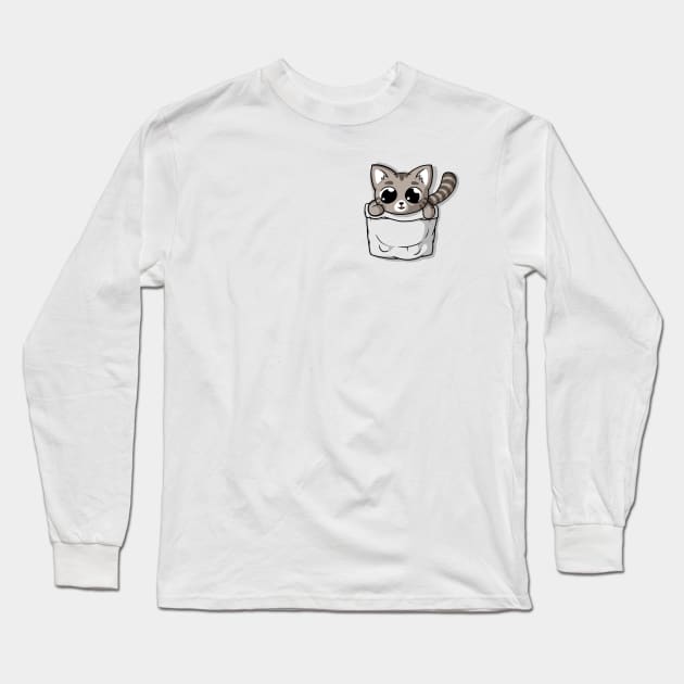 Cute Gray Pocket Cat Long Sleeve T-Shirt by Beka